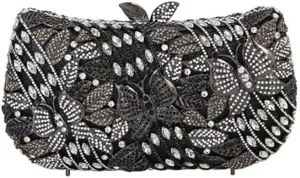 RomanticDesign Women Flower Butterfly Evening Bag Sparkly Rhinestone Bride Clutch Purse Party Prom Banquet Handbag
