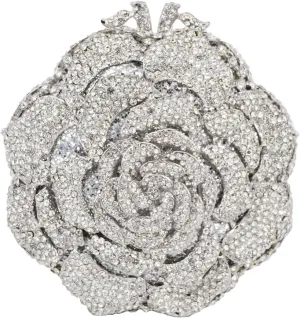 RomanticDesign Women Round Rose Flower Rhinestone Clutch Bag Elegant Crystal Bride Purse for Evening Party Prom Wedding