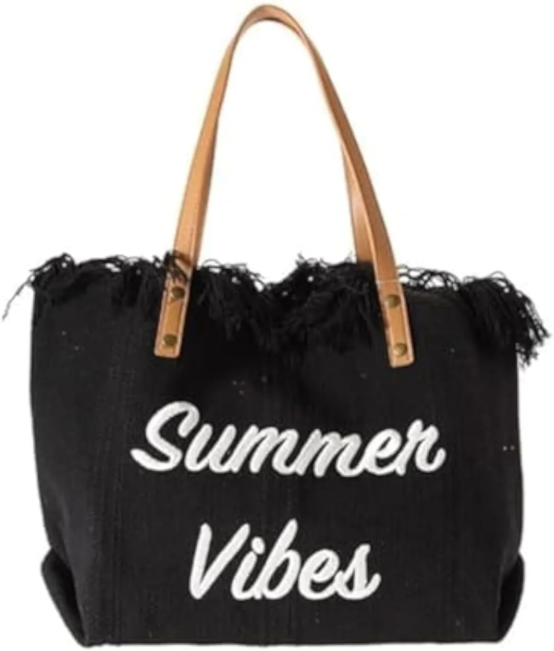 Rong Shop Women Large Beach Canvas Tote Bag Summer Vibes Beach Bag Big Capacity Tassel Handbag