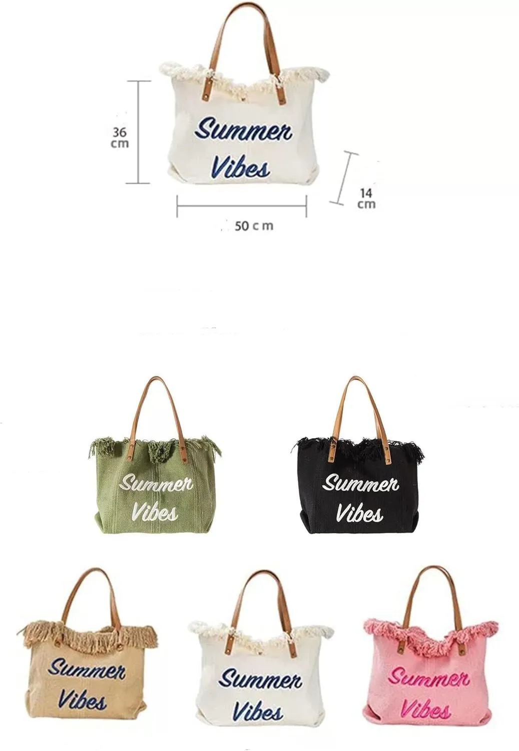 Rong Shop Women Large Beach Canvas Tote Bag Summer Vibes Beach Bag Big Capacity Tassel Handbag