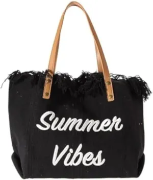 Rong Shop Women Large Beach Canvas Tote Bag Summer Vibes Beach Bag Big Capacity Tassel Handbag