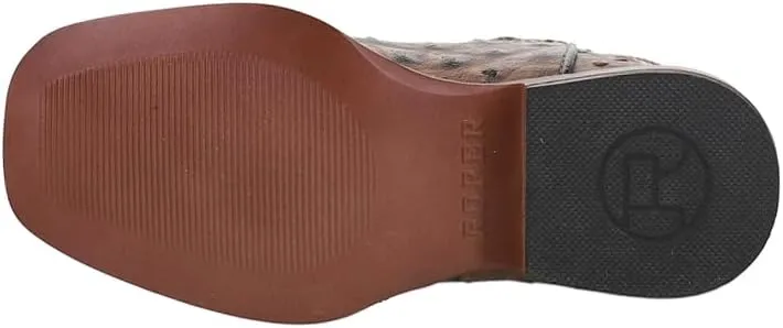 ROPER Kids Boys Bumps Ostrich Print Embroidered Square Toe Pull On Casual Boots Mid Calf - Brown