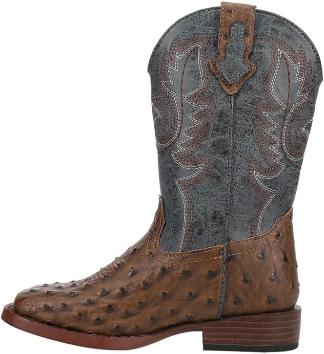 ROPER Kids Boys Bumps Ostrich Print Embroidered Square Toe Pull On Casual Boots Mid Calf - Brown