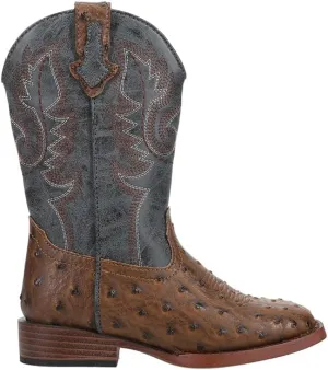 ROPER Kids Boys Bumps Ostrich Print Embroidered Square Toe Pull On Casual Boots Mid Calf - Brown