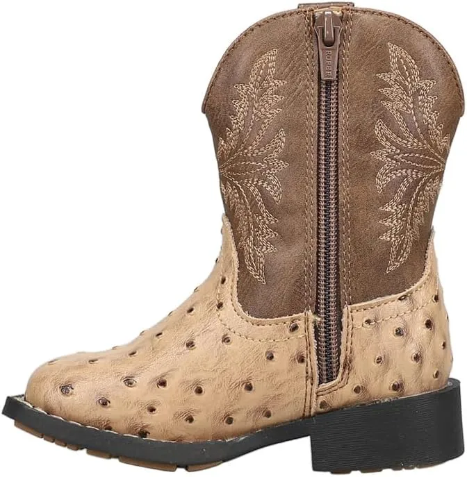 ROPER Toddler Boys Jed Faux Ostrich Print Embroidered Square Toe Casual Boots Mid Calf - Beige, Brown