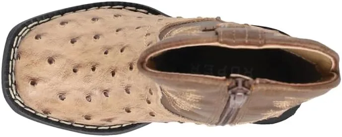 ROPER Toddler Boys Jed Faux Ostrich Print Embroidered Square Toe Casual Boots Mid Calf - Beige, Brown