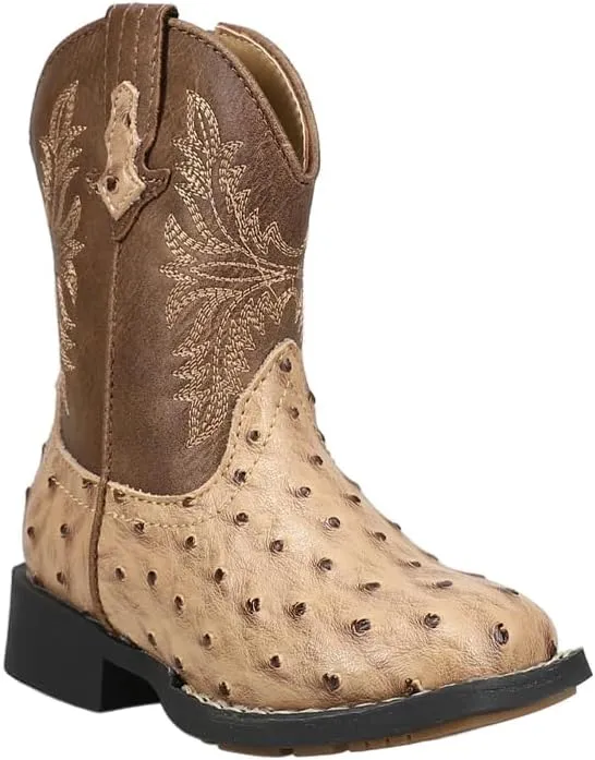 ROPER Toddler Boys Jed Faux Ostrich Print Embroidered Square Toe Casual Boots Mid Calf - Beige, Brown