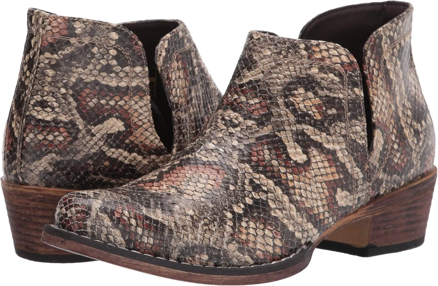 ROPER Womens Ava Embroidered Snip Toe Casual Boots Ankle Low Heel 1-2" - Brown