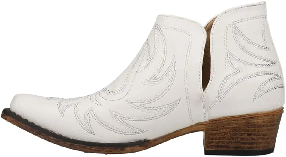 ROPER Womens Ava Embroidered Snip Toe Casual Boots Ankle Low Heel 1-2" - White