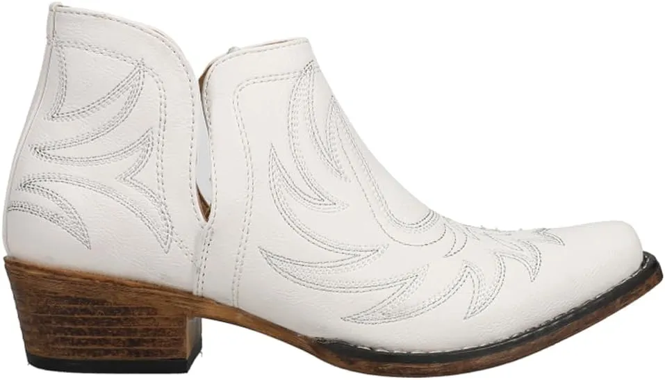 ROPER Womens Ava Embroidered Snip Toe Casual Boots Ankle Low Heel 1-2" - White