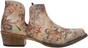 ROPER Womens Ava Floral Embroidered Snip Toe Casual Boots Ankle Low Heel 1-2" - Brown