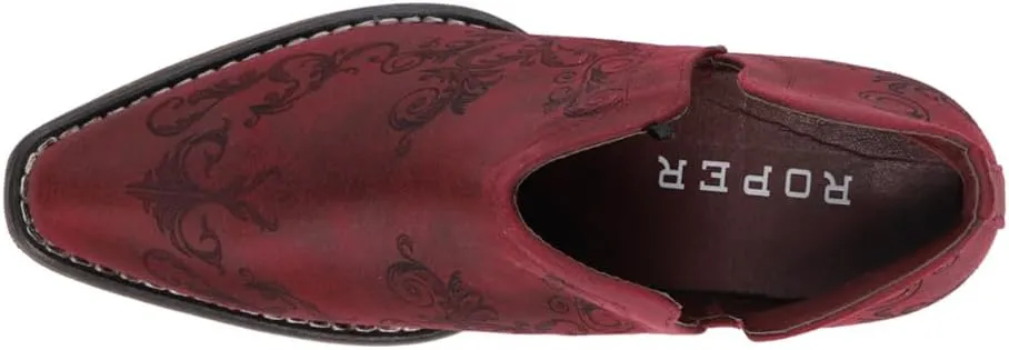 ROPER Womens Ava Paisley Embossed Snip Toe Casual Boots Ankle Low Heel 1-2" - Red