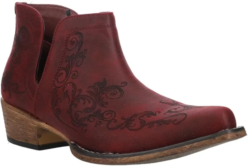 ROPER Womens Ava Paisley Embossed Snip Toe Casual Boots Ankle Low Heel 1-2" - Red