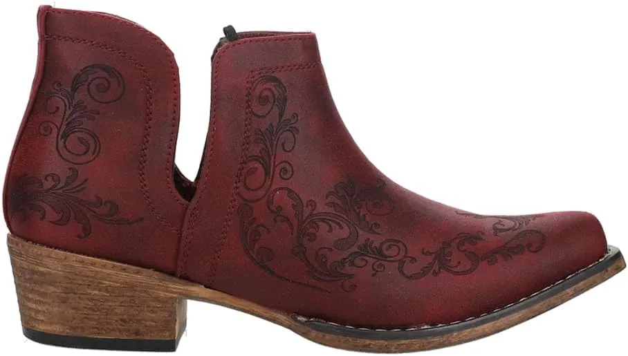 ROPER Womens Ava Paisley Embossed Snip Toe Casual Boots Ankle Low Heel 1-2" - Red