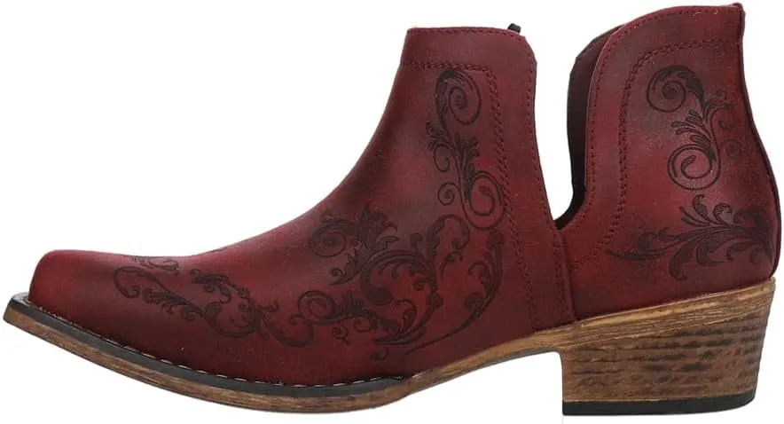 ROPER Womens Ava Paisley Embossed Snip Toe Casual Boots Ankle Low Heel 1-2" - Red