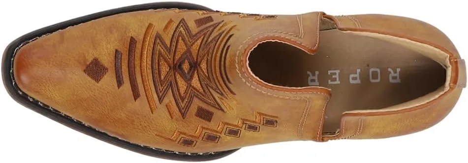 ROPER Womens Ava Southwest Embroidered Snip Toe Casual Boots Ankle Low Heel 1-2" - Brown