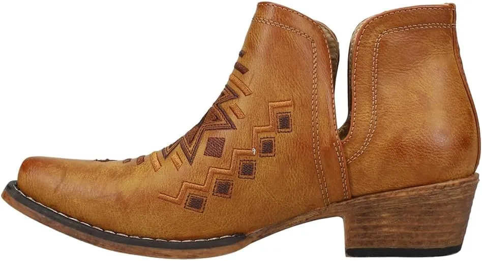 ROPER Womens Ava Southwest Embroidered Snip Toe Casual Boots Ankle Low Heel 1-2" - Brown