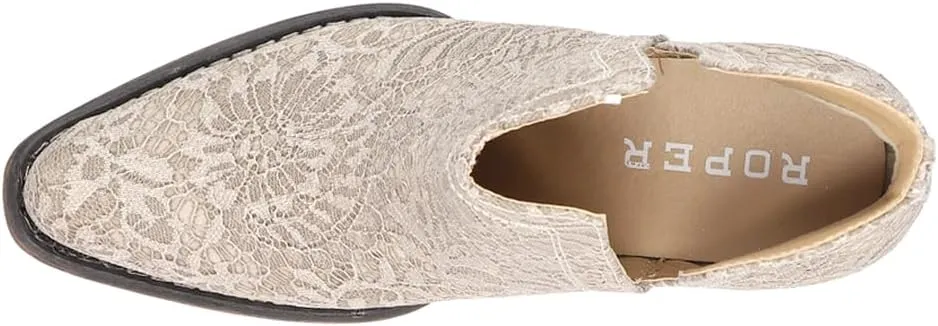 ROPER Womens Ava Southwest Embroidered Snip Toe Casual Boots Ankle Low Heel 1-2" - Brown