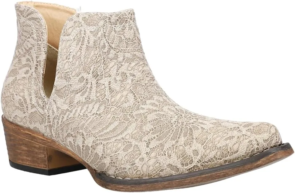 ROPER Womens Ava Southwest Embroidered Snip Toe Casual Boots Ankle Low Heel 1-2" - Brown