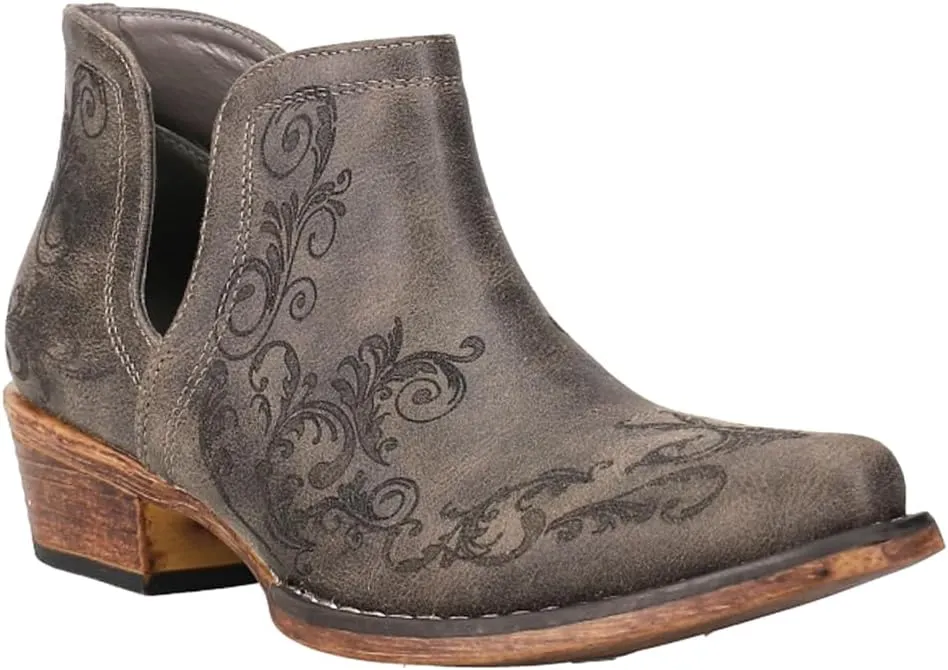 ROPER Womens Ava Southwest Embroidered Snip Toe Casual Boots Ankle Low Heel 1-2" - Brown