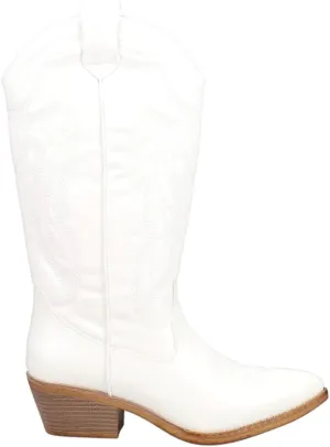 ROPER Womens Hattie Narrow Embroidered Pointed Toe Pull On Casual Boots Mid Calf Mid Heel 2-3" - White