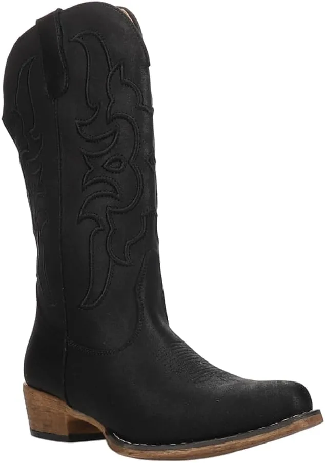 ROPER Womens Riley Cord Embroidered Snip Toe Casual Boots Mid Calf Low Heel 1-2" - Black