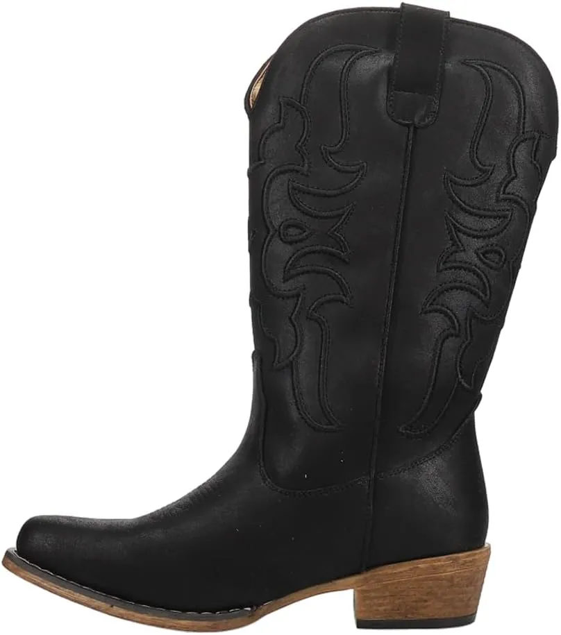 ROPER Womens Riley Cord Embroidered Snip Toe Casual Boots Mid Calf Low Heel 1-2" - Black