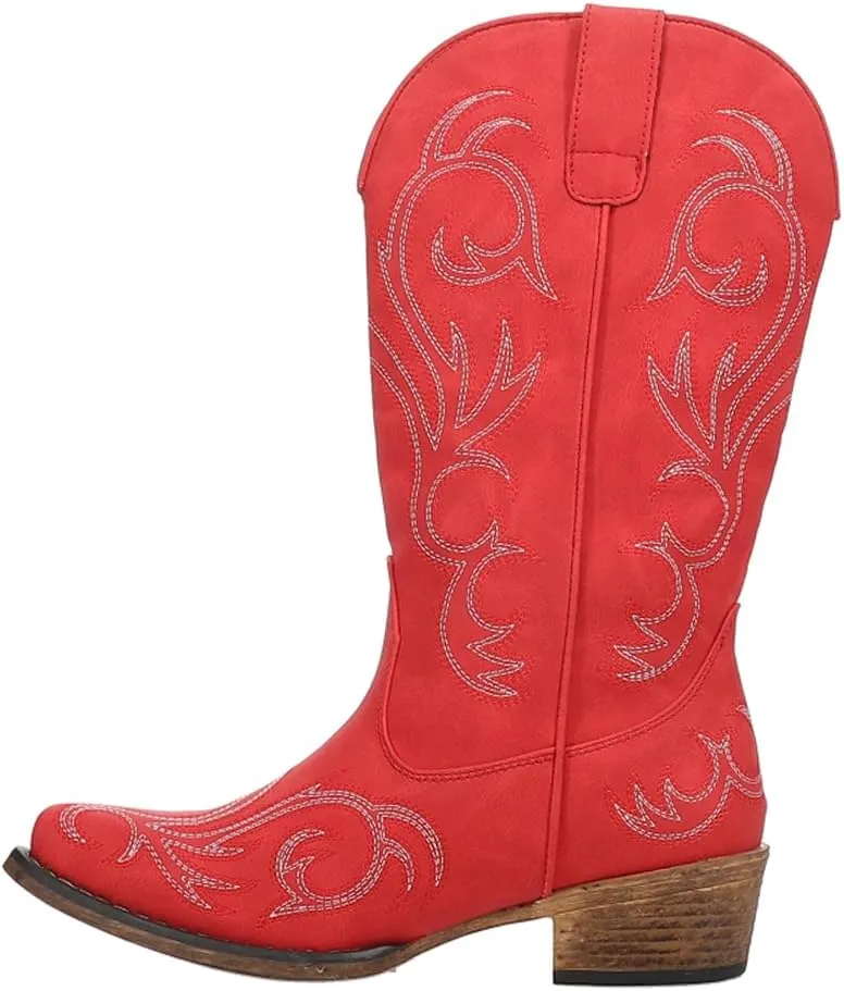 ROPER Womens Riley Embroidered Snip Toe Casual Boots Mid Calf Mid Heel 2-3" - Brown