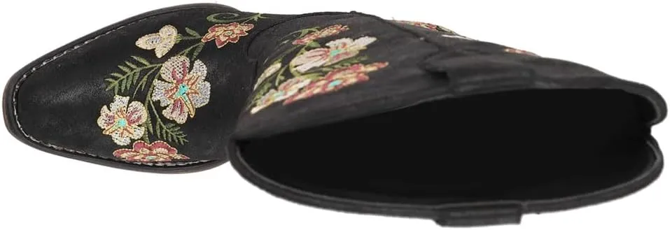 ROPER Womens Riley Floral Snip Toe Pull On Casual Boots Mid Calf Low Heel 1-2" - Black