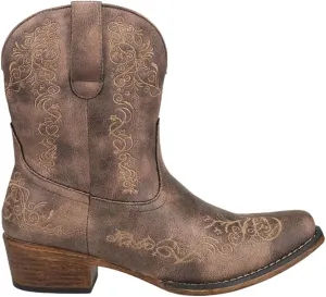 ROPER Womens Riley Scroll Embroidered Snip Toe Casual Boots Mid Calf Low Heel 1-2" - Brown - Size 7.5 B