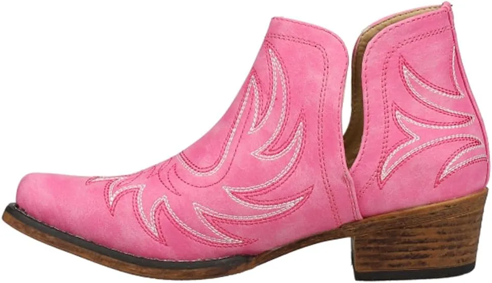 ROPER Womens Riley Shorty Embroidered Snip Toe Casual Boots Ankle Low Heel 1-2" - Black