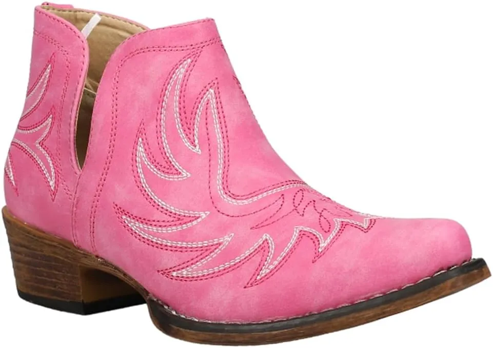 ROPER Womens Riley Shorty Embroidered Snip Toe Casual Boots Ankle Low Heel 1-2" - Black