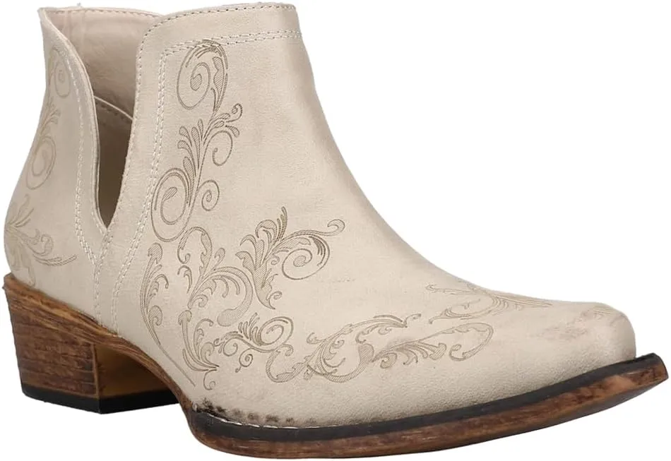 ROPER Womens Riley Shorty Embroidered Snip Toe Casual Boots Ankle Low Heel 1-2" - Black