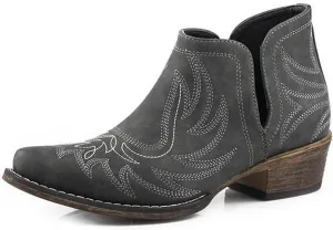 ROPER Womens Riley Shorty Embroidered Snip Toe Casual Boots Ankle Low Heel 1-2" - Black