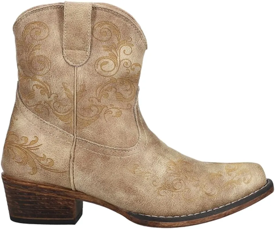 ROPER Womens Short Stuff Embossed Snip Toe Casual Boots Ankle Low Heel 1-2" - Brown - Size 7 B