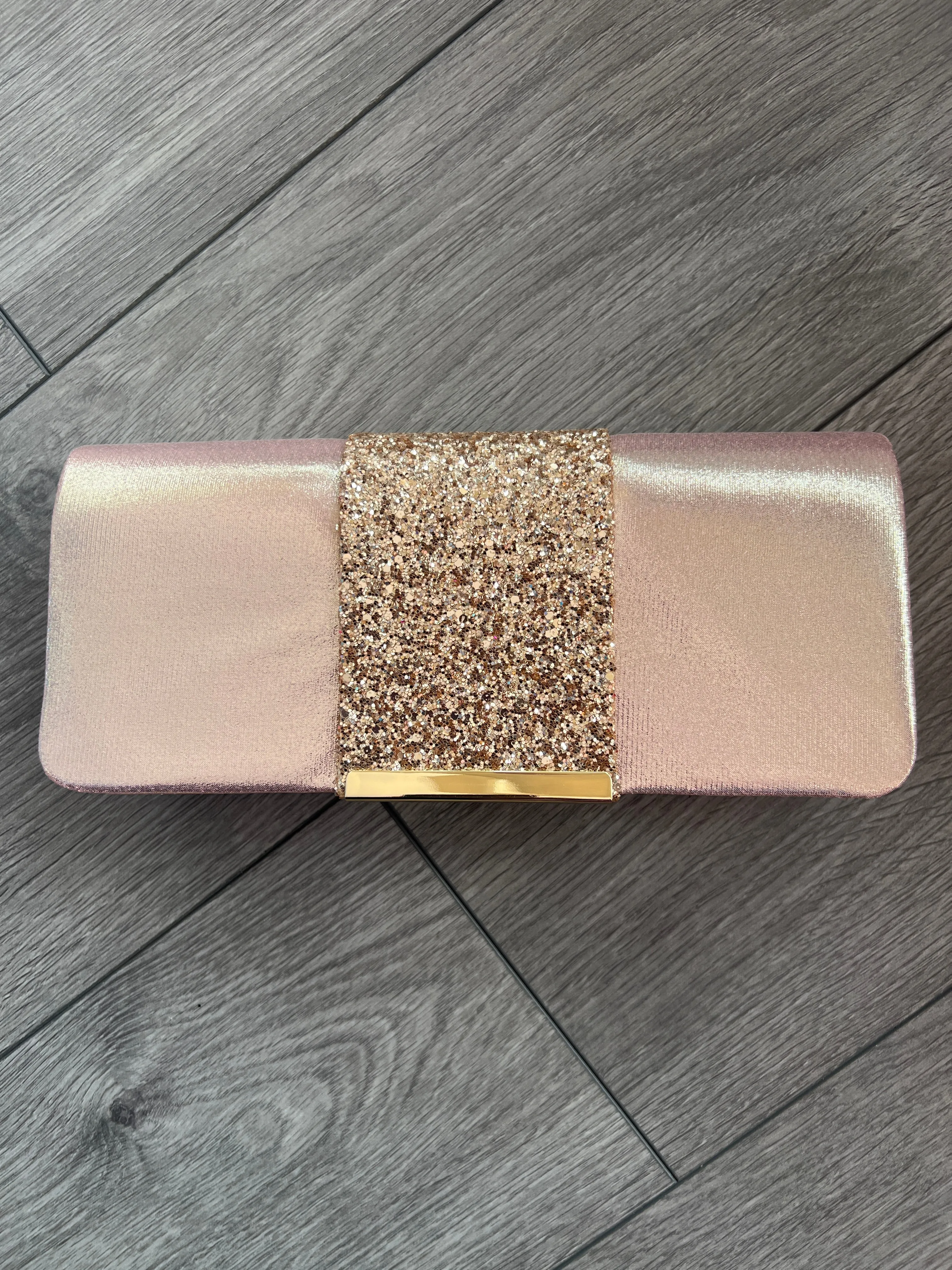 Rose Gold Clutch Bag With Glitter Strip