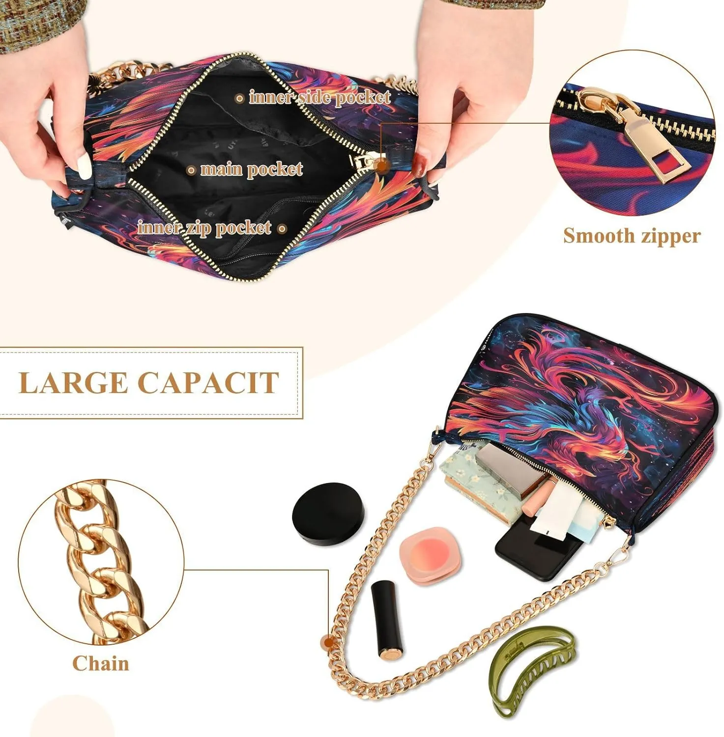 Rose Gold Glitter Shoulder Purse, Small Purses for Women Trendy