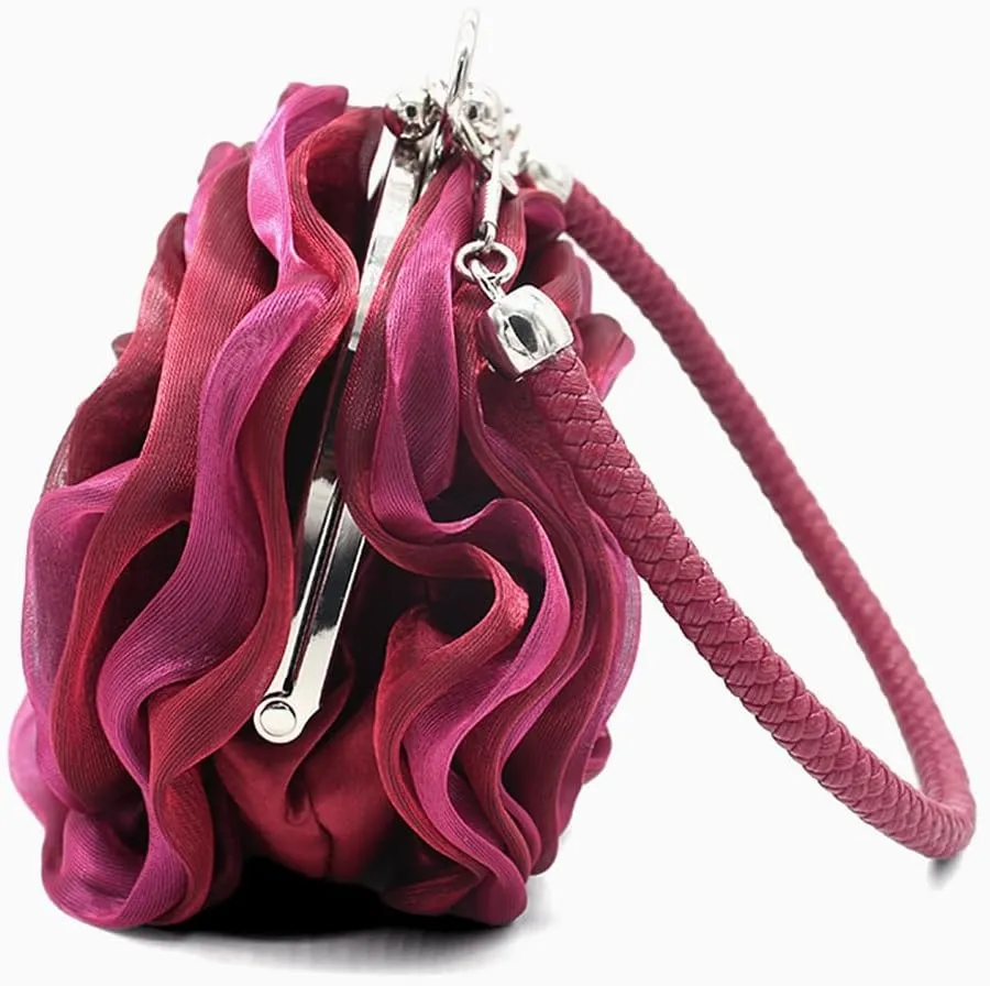 Rose Shaped Evening Bag Soft Satin Clutch Purse Floral Wristlet Handbag for Women Wedding Party Purse