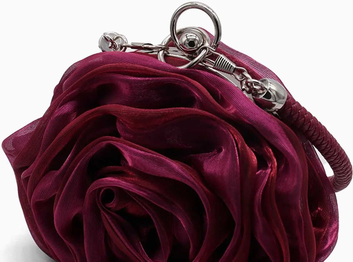 Rose Shaped Evening Bag Soft Satin Clutch Purse Floral Wristlet Handbag for Women Wedding Party Purse