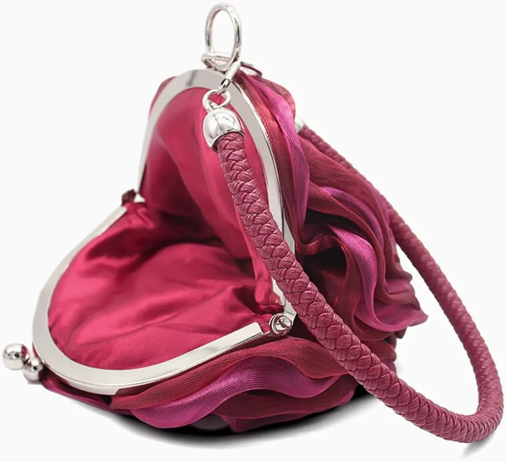 Rose Shaped Evening Bag Soft Satin Clutch Purse Floral Wristlet Handbag for Women Wedding Party Purse