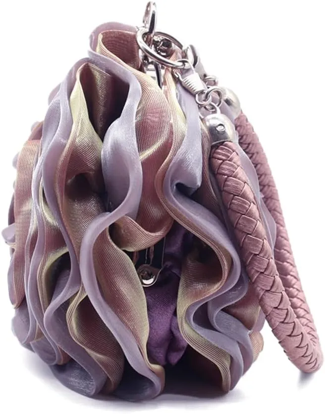 Rose Shaped Evening Bag Soft Satin Clutch Purse Floral Wristlet Handbag for Women Wedding Party Purse
