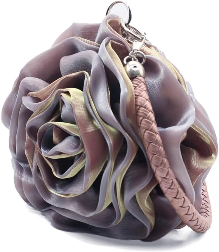 Rose Shaped Evening Bag Soft Satin Clutch Purse Floral Wristlet Handbag for Women Wedding Party Purse