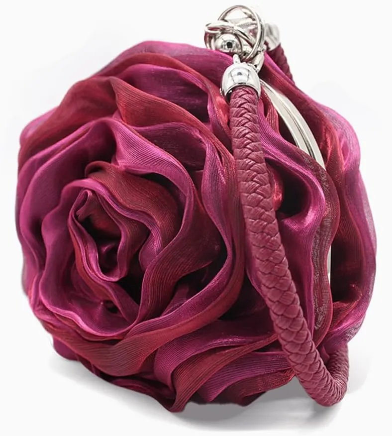 Rose Shaped Evening Bag Soft Satin Clutch Purse Floral Wristlet Handbag for Women Wedding Party Purse
