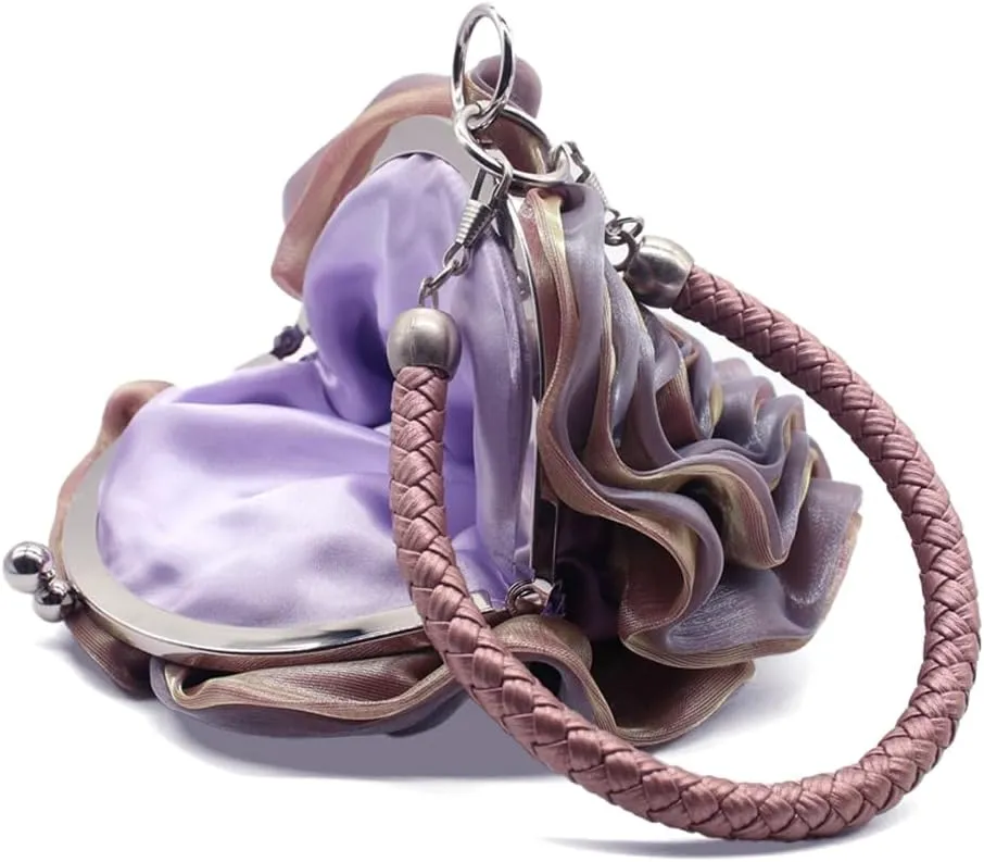 Rose Shaped Evening Bag Soft Satin Clutch Purse Floral Wristlet Handbag for Women Wedding Party Purse