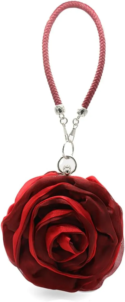 Rose Shaped Evening Bag Soft Satin Clutch Purse Floral Wristlet Handbag for Women Wedding Party Purse