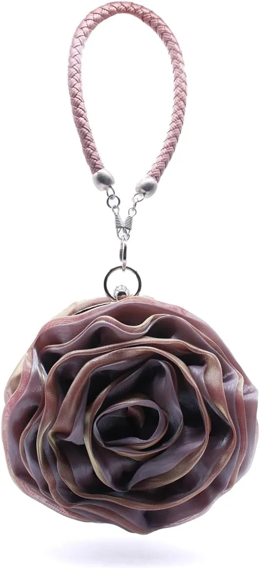 Rose Shaped Evening Bag Soft Satin Clutch Purse Floral Wristlet Handbag for Women Wedding Party Purse