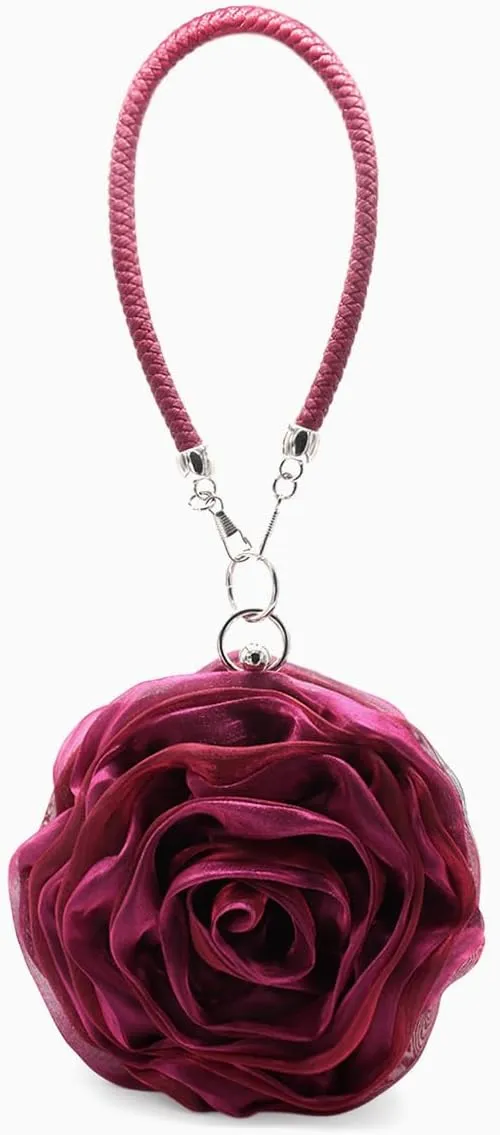 Rose Shaped Evening Bag Soft Satin Clutch Purse Floral Wristlet Handbag for Women Wedding Party Purse