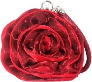 Rose Shaped Evening Bag Soft Satin Clutch Purse Floral Wristlet Handbag for Women Wedding Party Purse