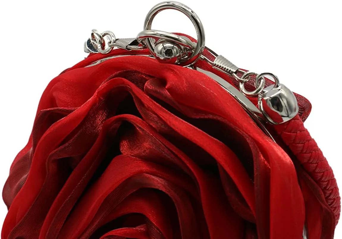 Rose Shaped Evening Bag Soft Satin Clutch Purse Floral Wristlet Handbag for Women Wedding Party Purse