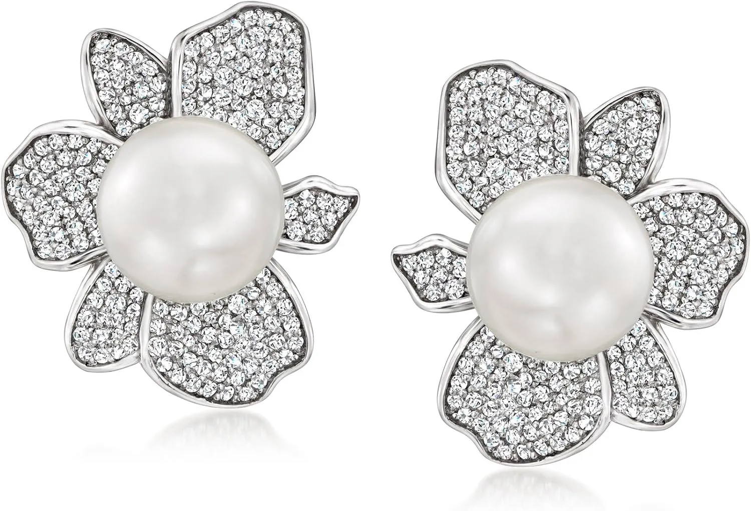 Ross-Simons 11mm Shell Pearl and 2.20 ct. t.w. CZ Floral Earrings in Sterling Silver